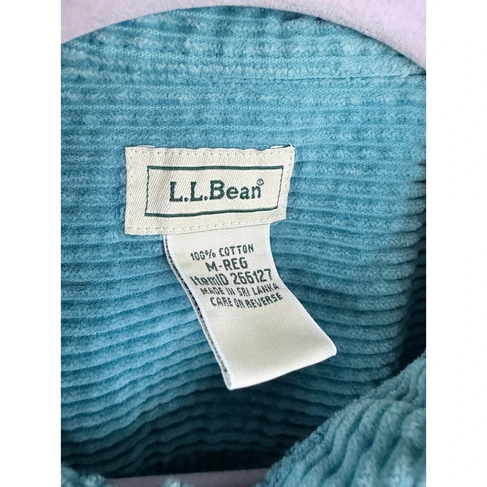 L.L.Bean Corduroy Shirt Women's M Teal Blue Button Front Cotton Outdoor Vintage - Picture 4 of 5